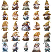 Halloween Theme Gnome Clipart Mega Bundle grid view showing variety of poses and colors. Cute characters with pumpkin and ghost motifs. Perfect for digital scrapbooking and planner layouts.