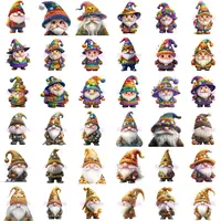 Halloween Theme Gnome Clipart Mega Bundle grid view showing a colorful rainbow assortment of seasonal gnomes. Assortment of diverse styles. Perfect for digital scrapbooking, stickers, and planner layouts.