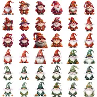 Halloween Theme Gnome Clipart Mega Bundle grid view showing variety of seasonal red and green watercolor gnomes. Full collection preview for educational resources and printable classroom decor.