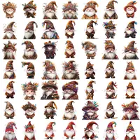 Contact sheet preview of the Brown Carnival Gnome Clipart Bundle featuring 49 watercolor gnomes in earthy brown and beige tones. Full collection preview showing detailed bearded characters. Commercial use PNGs for sublimation.