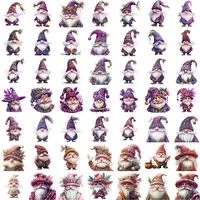 Grid view of 49 watercolor Carnival Gnome clipart in vibrant purple and pink outfits with masks and festive details. Full variety of transparent PNGs for digital planning and KDP.