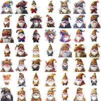 Mega bundle of 49 watercolor Carnival Gnomes clipart, featuring rainbow-colored hats and festive outfits. Full collection preview for digital scrapbooking and stickers. Commercial use PNGs.