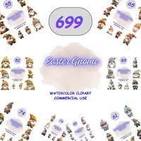 699 Easter Gnome Clipart Mega Bundle full collection preview. Assortment of styles including rainbow, silver, and gold gnomes. Perfect for stickers and planner layouts.