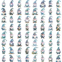 Large grid view showing 64 blue Easter gnome clipart images, with spring flowers, Easter eggs, and varying knitted hats. Full collection preview for classroom decor and educational resources.