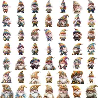 Grid view showing a diverse assortment of cute watercolor Easter Gnome clipart in bright, rainbow-colored knitted hats. Isolated PNGs for scrapbooking and planner layouts.