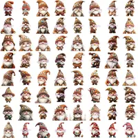 Grid preview of watercolor Easter Gnome clipart in rustic brown, terracotta, and warm red hats and cozy poses. Assortment perfect for printable and low content books.
