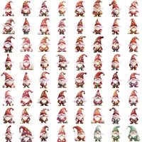 Assortment grid showcasing cute watercolor Easter Gnome clipart in vibrant red, orange, and decorated hats. Isolated transparent PNGs for activity books and low content.