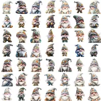 Collection grid view showing various cute Easter Gnome clipart in blue and grey hats decorated with Easter eggs. Isolated transparent PNGs for digital scrapbooking.