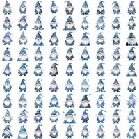Watercolor winter gnome clipart collection in various shades of icy blue and white, suitable for educational resources. Grid view showing diverse designs. High-quality transparent PNGs.