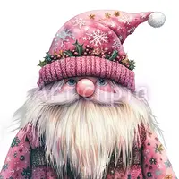 Pink-themed winter gnome with a snowflake-patterned hat adorned with holly. Soft watercolor style character perfect for feminine Christmas sublimation.