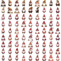 Full preview of the watercolor holiday gnome collection, showcasing characters in warm red and brown winter outfits. Grid view perfect for digital product creators. Isolated transparent PNGs.