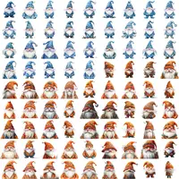 Watercolor gnome clipart mega bundle preview grid featuring blue, orange, and red winter-themed characters. Variety of hats and beard styles. Commercial use transparent PNGs.