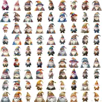 Mega bundle preview showing 81 watercolor winter gnomes in a vibrant assortment of colors and textures. Full collection grid view for commercial use sublimation and digital crafts.