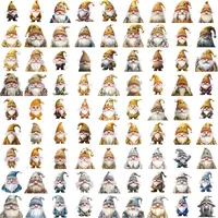 Assortment of watercolor winter gnome clipart in neutral, beige, and yellow tones, perfect for low content books. Grid view display showing full range of characters. High-quality isolated PNGs.