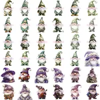 Full collection grid view of 36 Wedding Gnome Clipart featuring green and purple themes. Diverse poses including gnomes playing musical instruments and wearing witch hats. High quality transparent PNGs.