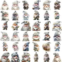 Assortment grid of 36 Wedding Gnome Clipart in winter-themed grey and light blue colors. Gnomes feature subtle blue details, winter flowers, and cozy textured clothes. Perfect for classroom decor and printables.