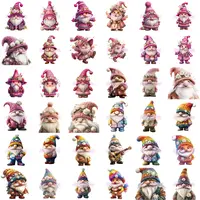 Collection of 36 Watercolor Wedding Gnome Clipart in pink and rainbow colors. Grid view showcasing diverse happy gnome characters with wedding flowers and knitted hats. Commercial use PNGs for sublimation.