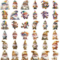Detailed collection grid of 36 Watercolor Wedding Gnome Clipart in vibrant rainbow and warm gold colors. Diverse character styles, some with musical instruments and festive decorations. Ideal for educational resources.