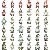 Preview grid showing 36 Wedding Gnome Clipart with red and deep green festive colors. Gnomes in various outfits with subtle floral and leaf accents, great for holiday wedding themes. Commercial use PNGs.
