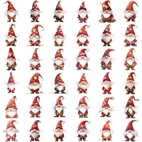 Full collection preview of 36 Watercolor Wedding Gnome Clipart in various shades of red and white. Grid shows different poses with floral patterned hats and clothes. Ideal for planner sticker design and Goodnotes.