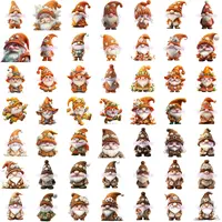 Large collection preview of over 40 wedding gnomes in watercolor style, featuring orange and brown color palettes. Grid view showing diverse outfits, poses, and floral arrangements. Isolated PNGs for digital scrapbooking.