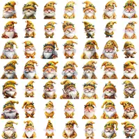 Preview of a large collection of Christmas gnomes in golden and yellow autumn tones, displayed in a 7x7 grid layout. A variety of facial expressions and knitted hats are visible.