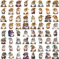 Full grid view of 64 festive Watercolor Christmas Gnome Clipart in elegant gold, yellow, and neutral gray tones. High-quality transparent PNG collection for low content books.