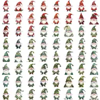 Grid view showing 64 delightful Watercolor Christmas Gnome Clipart in natural green and moss tones with woodland details. Perfect for digital scrapbooking and low content book interiors.