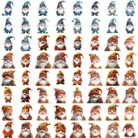 Contact sheet preview of 64 Watercolor Christmas Gnome Clipart mixing blue and orange color palettes. Assortment of adorable characters perfect for educational resources and classroom decor.