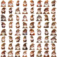 Full grid view of 64 adorable Watercolor Christmas Gnome Clipart in orange and rustic brown tones with knitted hats. High-quality isolated PNGs for sublimation.