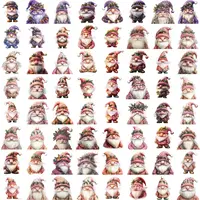Grid sheet showing 64 cute Watercolor Christmas Gnomes in soft pink and rose gold colors with textured beards. Isolated transparent PNGs for Valentine's Day or classroom decor.