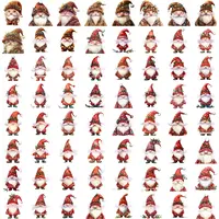 Variety preview of 64 classic Watercolor Christmas Gnome Clipart in traditional red and white with festive holly decorations. Isolated transparent PNGs perfect for printable projects.