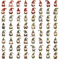 Adorable Watercolor Autumn Gnomes Clipart Bundle preview grid showing the full collection with figures in red and green fall clothing. Perfect for planner layouts and educational resources.