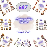 Autumn Mix Gnome Clipart Bundle grid view showing 687 variations of fall gnomes in various colors. Full collection preview perfect for stickers and planner layouts.