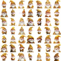 Mega bundle grid view showcasing a wide assortment of cute Watercolor Autumn Gnomes in bright yellow and orange colors. Ideal for activity books and low content publishing.