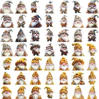 Variety grid view of Watercolor Autumn Gnomes Clipart Bundle in grey, orange, and yellow fall colors. High-quality isolated PNGs for print on demand and classroom decor.