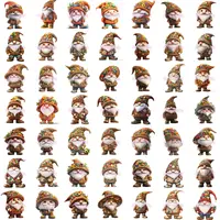 Full preview of 49 brown and orange fall gnome clipart characters decorated with flowers and harvest themes. Great for autumn activity books and low content designs.