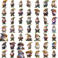 Massive full collection preview of the Watercolor Gnome Clipart Bundle showing 49 diverse gnomes in rainbow-themed or multi-colored knitted clothes. Excellent for educational resources and activity books.