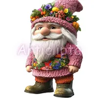 Watercolor fall gnome wearing pink knits adorned with pumpkins and autumn berries. Seasonal harvest fantasy character for thanksgiving crafts. Sublimation PNG.