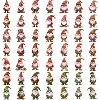 Contact sheet displaying a variety of 49 red and green watercolor garden gnome clipart for digital scrapbooking and printable planner stickers. Isolated PNGs.
