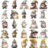 Collection preview of 25 adorable beach gnomes in blue and gray outfits with sun and palm tree motifs on their hats. Ideal for classroom decor and educational resources.