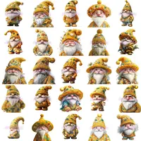 Grid view of 25 charming beach gnomes in mustard yellow and orange clothing, with wide sun hats and long white beards. Perfect for printables and KDP low content book design.