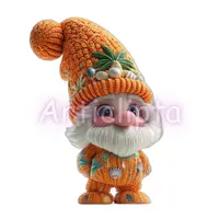 Cute watercolor gnome wearing an orange knitted hat with a palm tree embellishment. Bright summer vacation character for sticker making. Isolated sublimation PNG.
