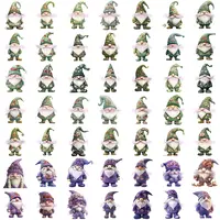 Green and purple garden-themed gnomes with floral patterns and soft textures. Assortment of styles ideal for classroom decor and educational resources.