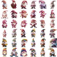 Rainbow and pink floral gnomes bundle with intricate knitted textures. Full collection preview showing various colorful poses for planner layouts and DIY stickers.