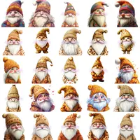 Grid view of 25 adorable watercolor Valentines Day gnomes in warm, bright and colorful tones. Showing diverse characters with patterned hats and beards. High-resolution transparent PNGs for printable crafts.