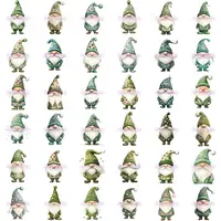Watercolor Valentines Day Gnome Clipart Bundle, grid view displaying 36 green gnomes with heart patterns. Full collection preview for digital planners and educational resources.