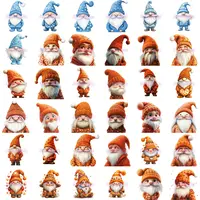 Watercolor Valentines Day Gnome Clipart Bundle, grid view showing an assortment of 36 orange and brown male gnomes in various poses. Perfect for stickers, scrapbooking and planner layouts.