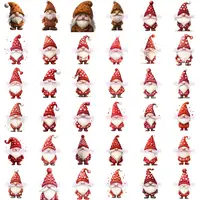 Full collection grid view showing 36 red and white watercolor Valentines Day gnomes with heart accents. Variety of poses, perfect for planner stickers and digital scrapbooking.