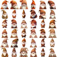 Watercolor Valentines Gnomes Bundle grid view featuring 36 tan and brown gnomes with different beard and hat styles. Assortment of styles, perfect for low content activity books.